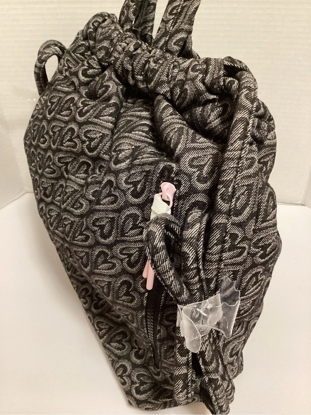 Wildfox Charcoal Heart Jacquard Drawstring Backpack, NWT